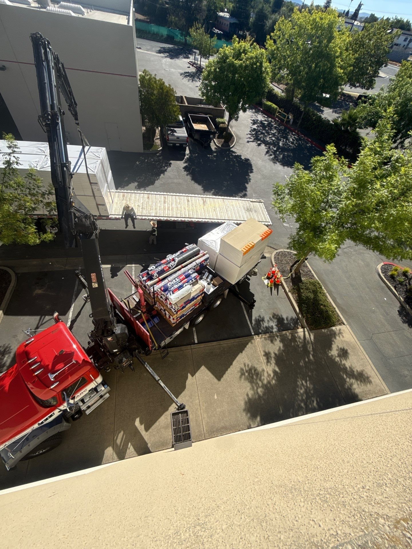 Overhead view of truck packed with materials.